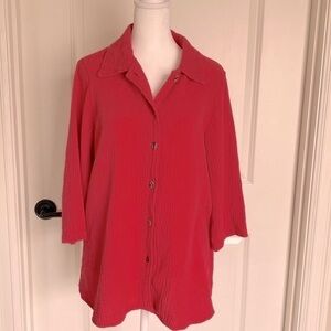 Color Me Cotton blouse Womens button up gauzey tunic shirt Coral Coastal Beach M